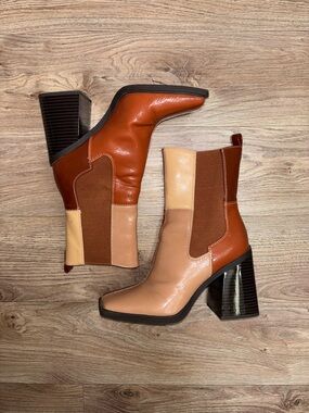 Circus by Sam Edelman Colorblock Brown & Tan Chunky-Heel Ankle Boots